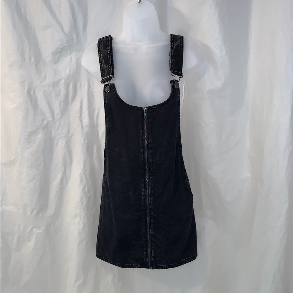 NWT Large Black Denim Zip Up Adjustable Suspender Dress